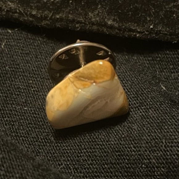 Stone Tic Tac or Lapel Pin.  Possibly Sunstone or Oxidized Carnelian.  EUC - Picture 1 of 10